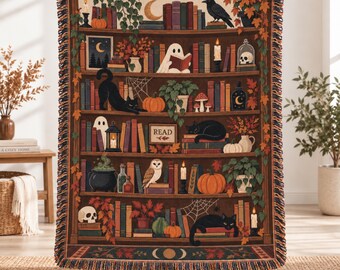 Personalized Halloween Throw Blanket, Custom Woven Cotton Blanket, Spooky Blankets, Fall Home Decor