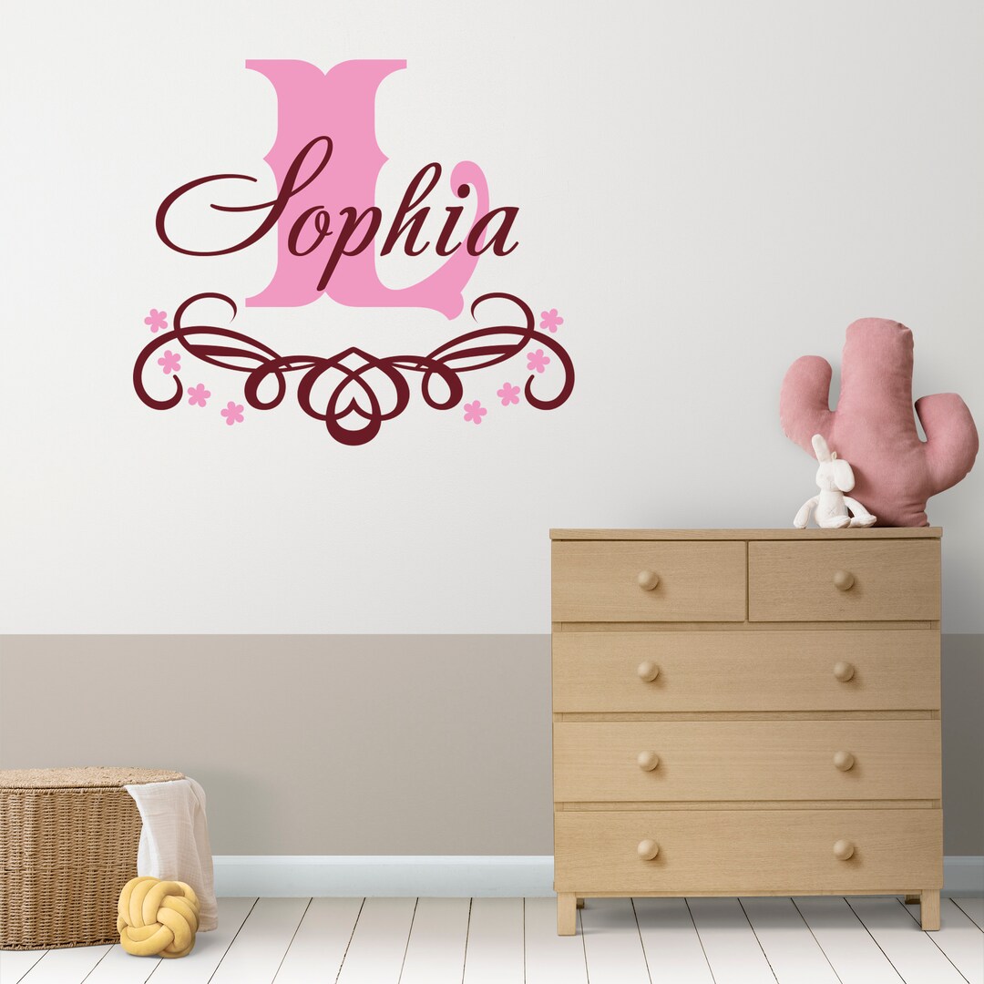Cursive Name With Big Initial Little Girl Decals Ornamented Wall Decals
