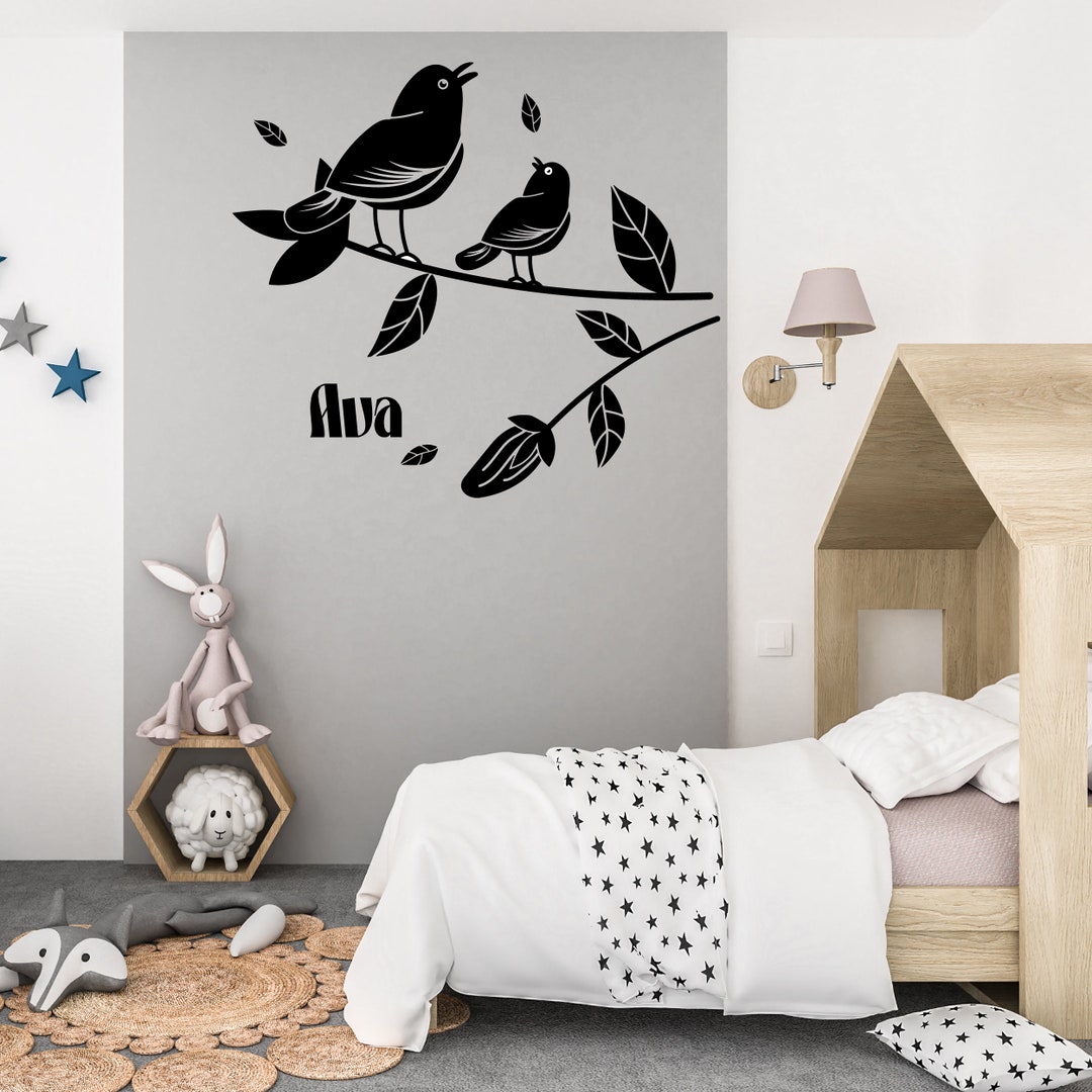 Big and Small Bird Picture Name Wall Decals for Girls Birds Singing ...