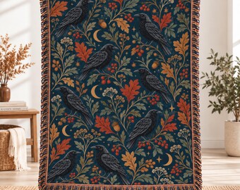 Halloween Personalized Blanket, Custom Cotton Woven Throw, Autumn Fall Decor, Spooky Seasonal Throw Blankets