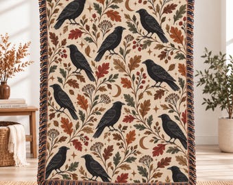 Custom Woven Halloween Throw, Personalized Cotton Blanket, Spooky Fall Decor, Seasonal Throw Blanket