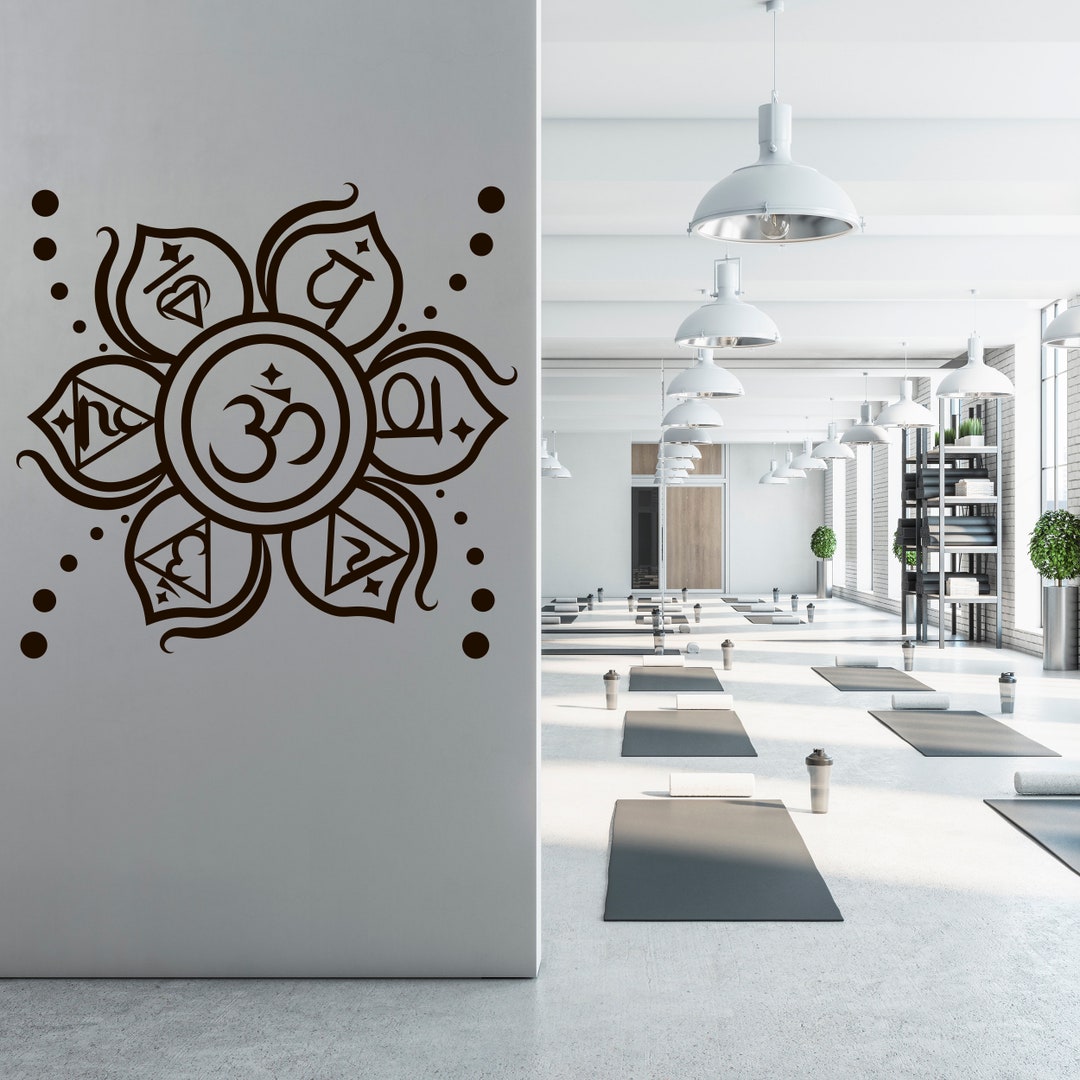 Wall Decals Yoga Center and Home With Huge Flower and Chakras Symbol on