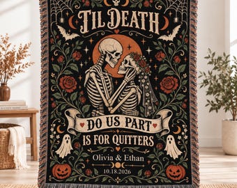 Personalized Halloween Blanket, Custom Skeleton Couple Throw, Halloween Blankets with Custom Names & Date