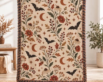Custom Woven Halloween Blanket, Personalized Cotton Throw, Spooky Fall Decor, Autumn Home Blanket