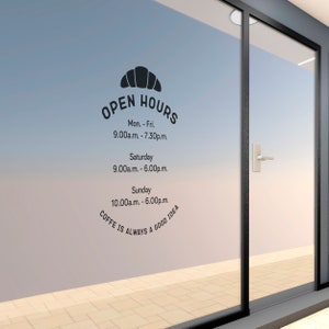Open Hours Vinyl Stickers - Cafe Shop Front Door Vinyl Decal for Window - Personalised Opening Hours Decal for Glass