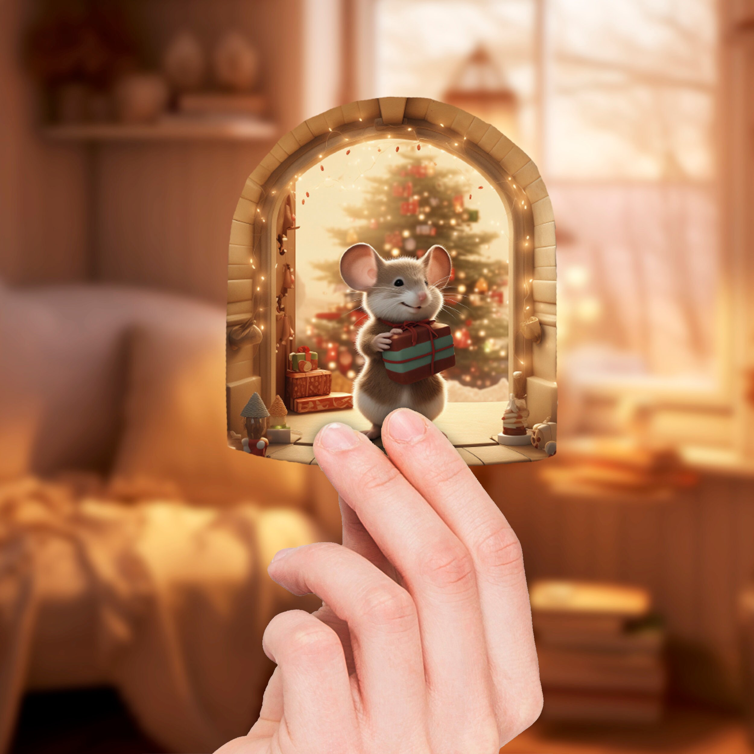 Mouse Sticker for Baseboard Christmas Stair Decals Mouse Sticker 3D