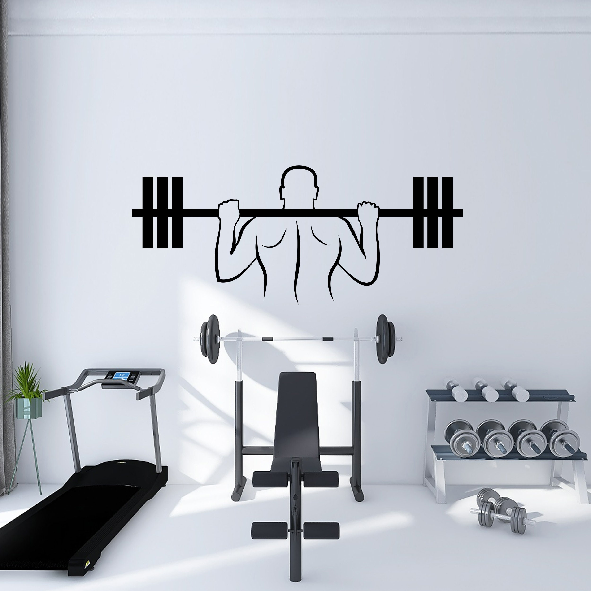Gym Fitness Wall Decals With Man Holding Barbell Behind Neck Etsy
