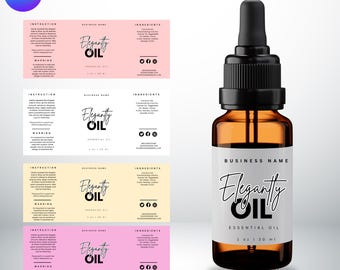 Essential Oil Bottle Label Template, DIY Label Design for Dropper Bottle, Editable Serum Label Canva Template, Custom Product Label