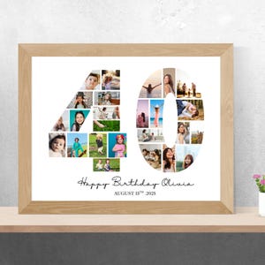 Pôster de fotos editável de 40º aniversário, colagem de fotos de 40º aniversário de mãe, colagem de fotos de aniversário editável, decorações de 40º aniversário
