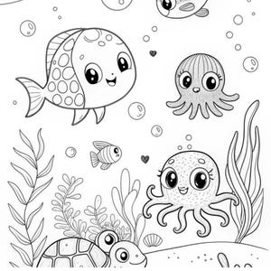 100 mignons animaux de l&#39;océan à colorier, adultes et enfants, coloriages imprimables au format PDF, téléchargement immédiat