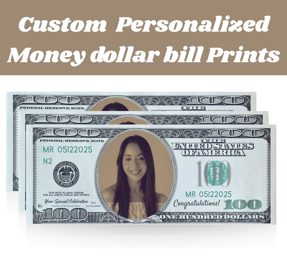 Editable Canva Money Template Custom Face on 100 Dollar Bill Play