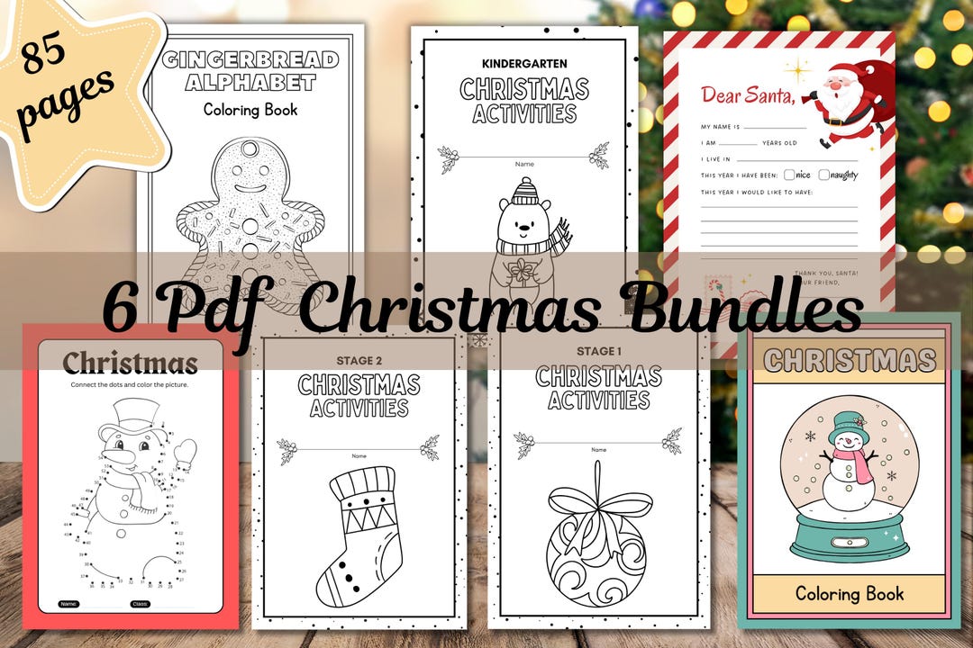 Christmas Coloring Pages Bundle, Holiday Kids Printable, Xmas Activity ...