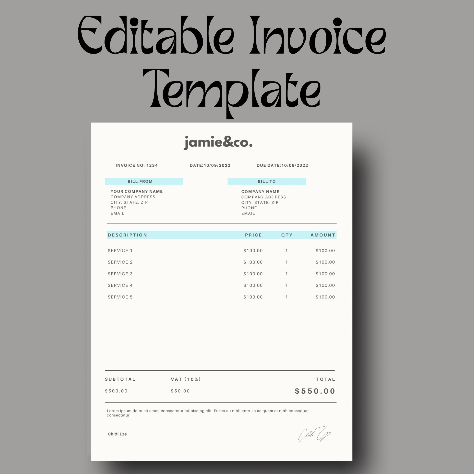 Editable Invoice Template Canva, Modern Small Business Invoice, A4 & US ...