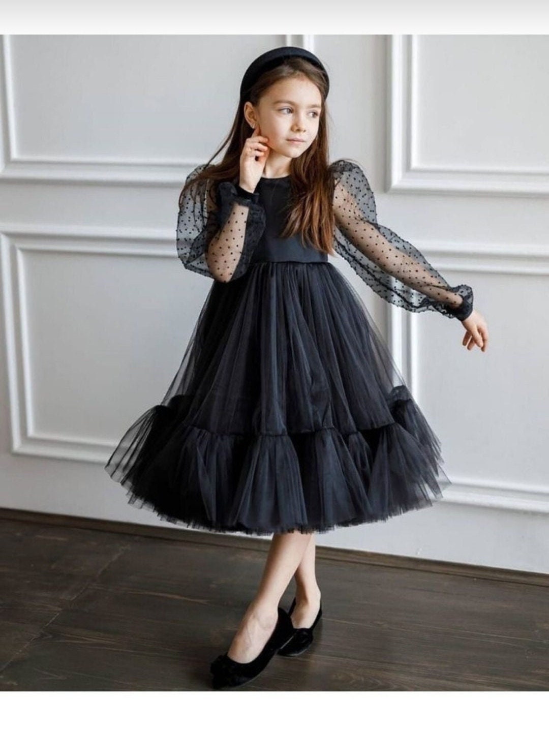 Black Flower Girls Dress Black Polka-dot Girls Evening Dresses - Etsy
