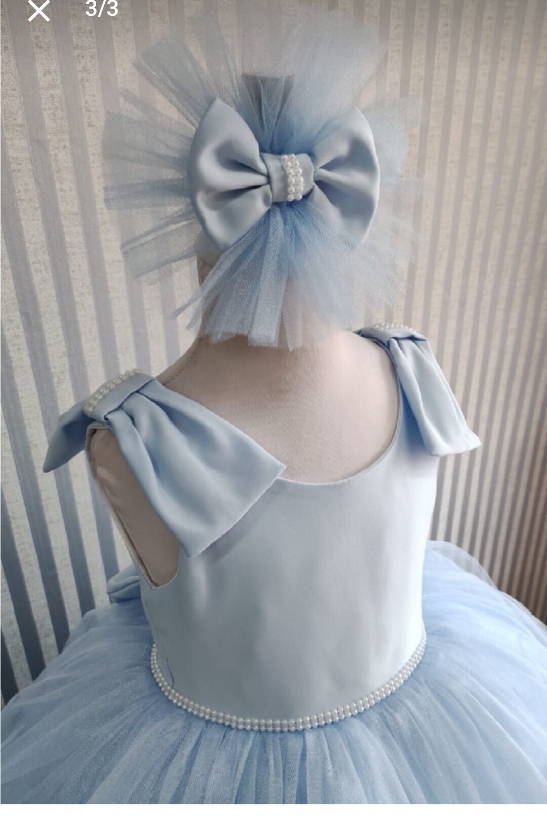 Flower Girl Dress Bow Blue Pearl Flower Girl Dress Dusty Blue Etsy