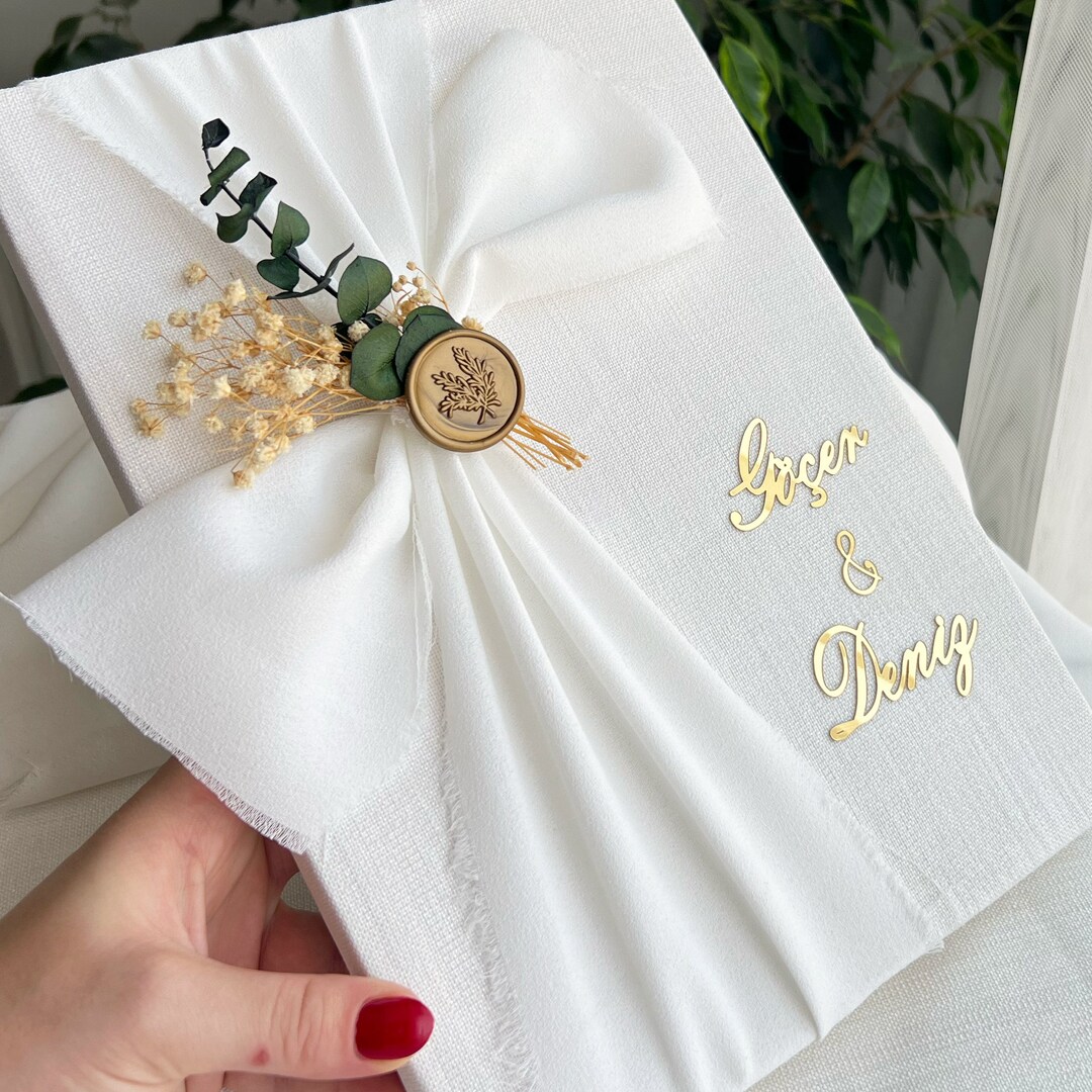 Hard Cover Polaroid Guest Book, Personalized Linen Wedding Guest Book