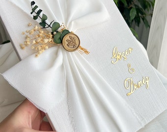 Livro de visitas de casamento personalizado em linho: álbum de fotos de capa dura