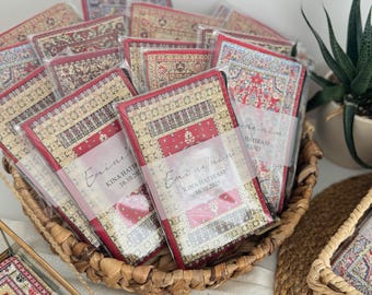 Recuerdo de fiesta de henna: Mini billetera con estampado étnico en tarjeta personalizada