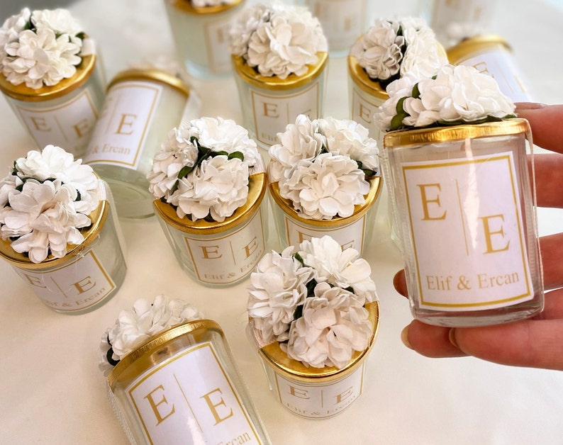 Personalized Wedding Candle Favors: Elegant Glass Candle With Flower ...