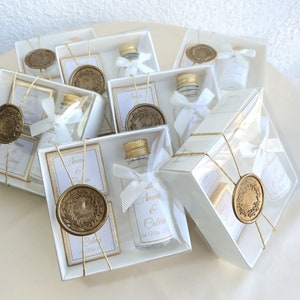 Personalized Wedding Cologne Bottle and Chocolate Favor for Guests, Handmade Cologne Box, Custom Name Tag Cologne Bottle Favor