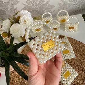 Miniature Pearl Design Bag, Bridal Shower Favor, Bridesmaid Party Favors, Wedding Chocolate Favor, Pearl Bag Favor, Handmade Wedding Favor