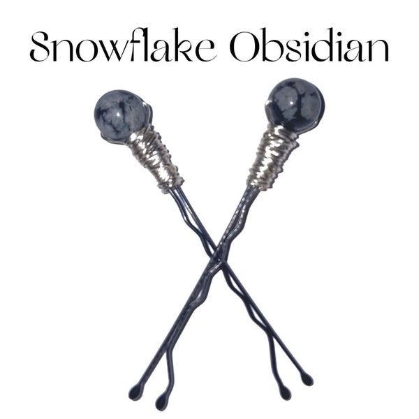 Snowflake Obsidian Semi Precious Crystal Gemstone Bobby Pins, Hair Pins ~pair~ ~WEDDING~ ~PROM~ ~DANCE~