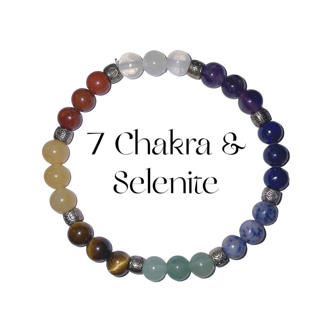 7 Chakra With Selenite Yoga Crystal Gemstone Spiritual Healing Etsy