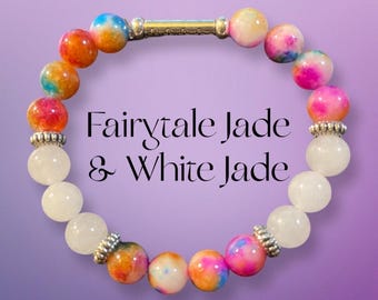 Fairytale Jade & White Jade Crystal Gemstone Spiritual Healing Bead Bracelet