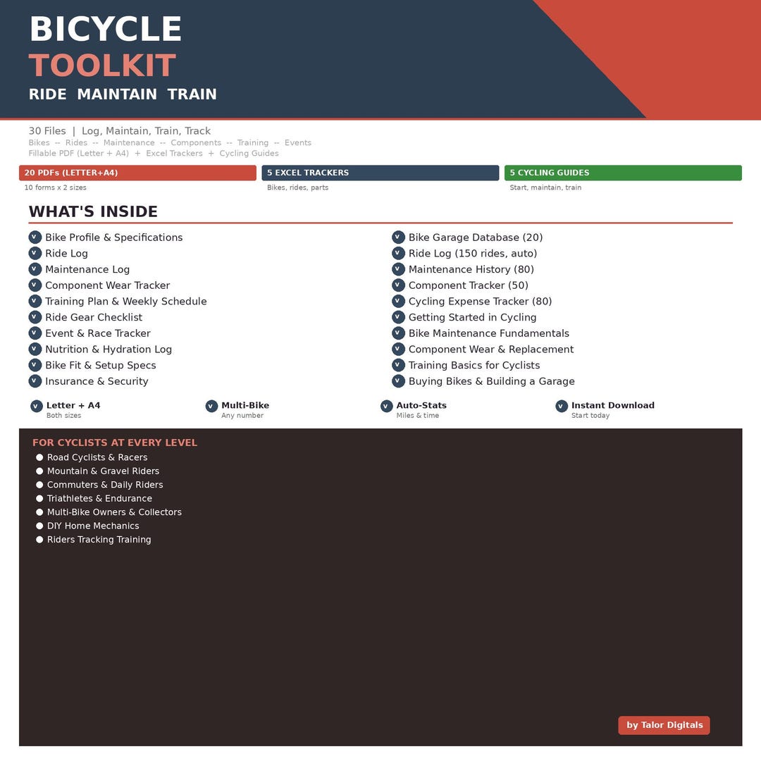 Bike Program.pdf Bicycle Toolkit | 30 Files | Letter + A4 | Fillable PDF | Ride Log ...