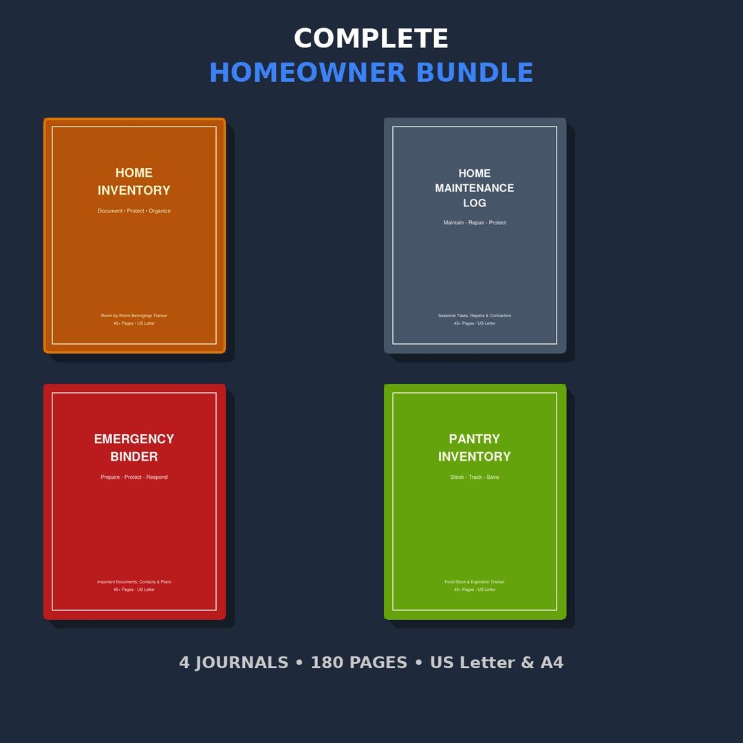 Homeowner Bundle Printable, Home Inventory Maintenance Emergency Binder ...