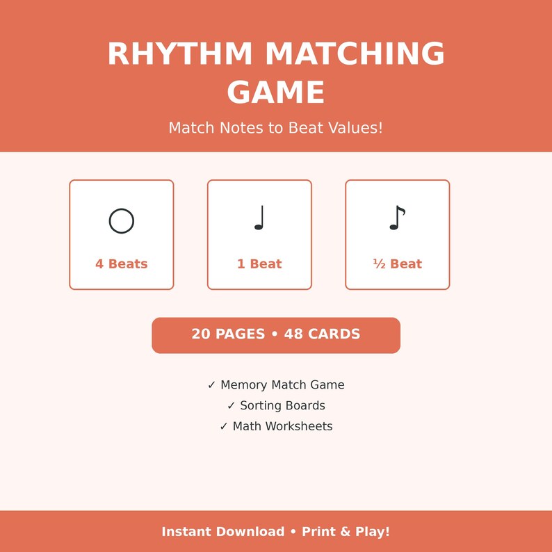 Rhythm Matching Game Printable Note Values Memory Game Music Theory ...