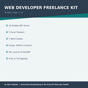 Web Developer Freelance Kit | 30 Files | Letter + A4 | Project Scope SOW Contract Sprint QA Launch Handoff Maintenance Excel