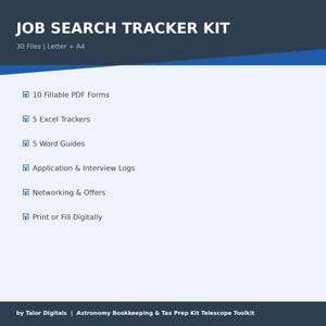 Kit de Acompanhamento de Busca de Emprego | 30 Arquivos | Carta + A4 | Acompanhamento de Candidaturas, Preparação para Entrevistas, Networking, Currículo, Carta de Apresentação, Excel