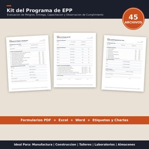 May include: A digital PPE program kit featuring 45 files including PDF, Excel, and Word documents. The set includes safety evaluation forms, delivery logs, and area requirement cards for manufacturing, construction, workshops, labs, and warehouses.