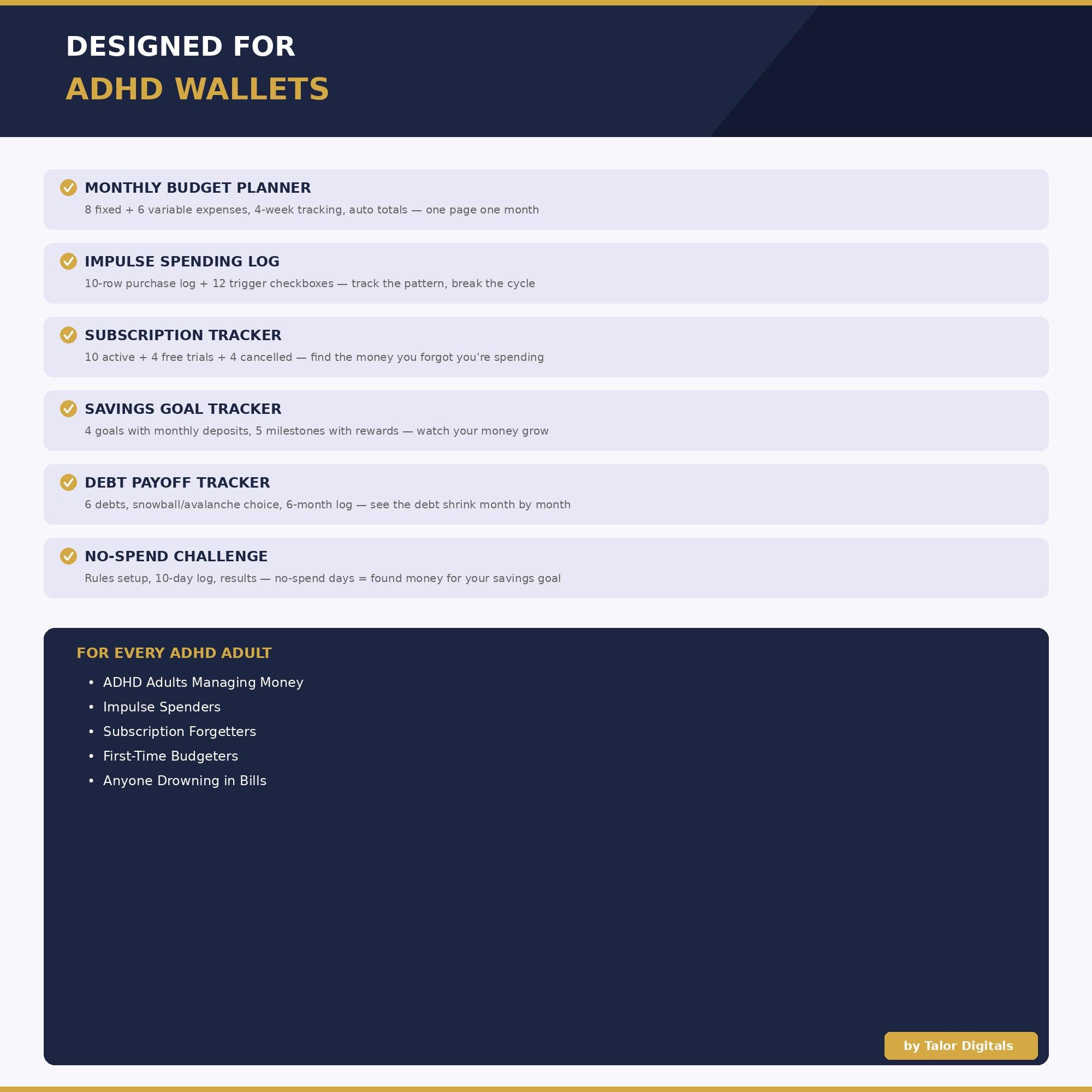 ADHD Finance Budget Kit 20 Files | Fillable PDF + Excel | Budget ...