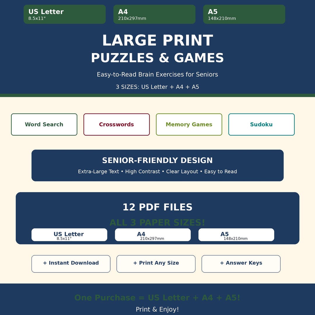 Large Print Puzzles for Seniors | Word Search, Crossword, Sudoku (PDF ...