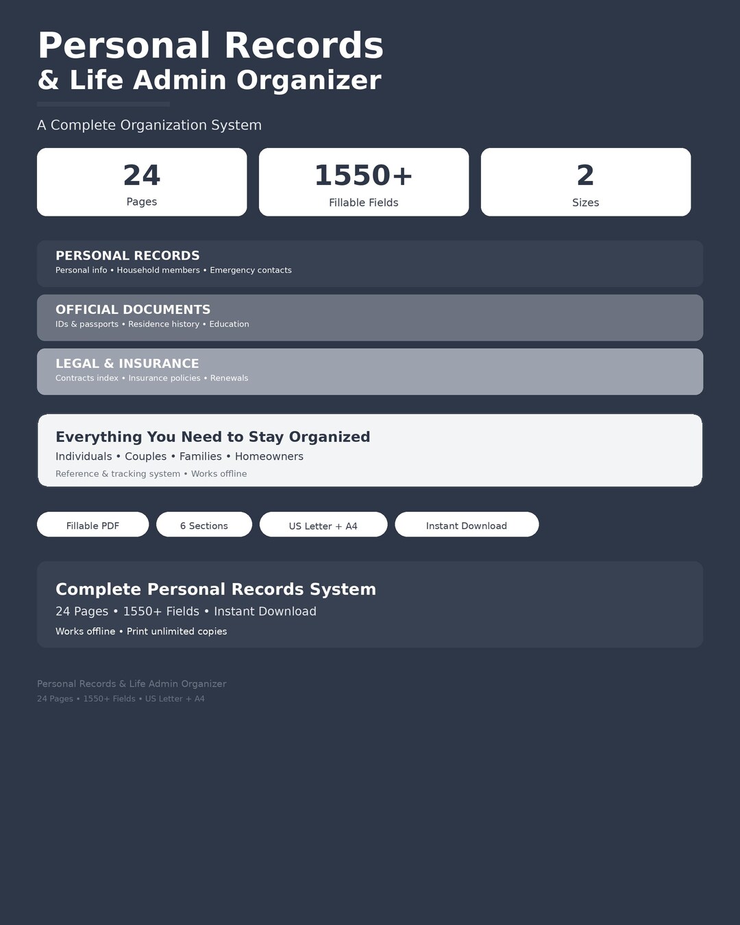 Personal Record Setting Personal Records Organizer | Fillable PDF, Life Admin (A4, US Letter ...