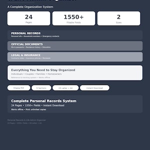 Personal Records Organizer | Fillable PDF, Life Admin (A4, US Letter)