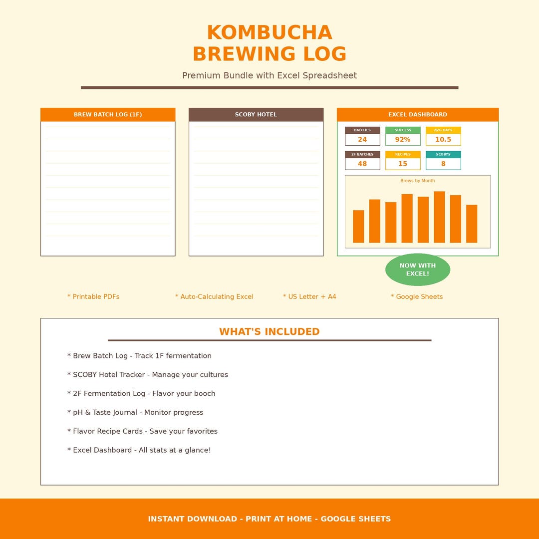 Brew Log Worksheet.pdf Kombucha Brewing Log | SCOBY Hotel, Flavor Recipes (PDF + Excel) - Etsy
