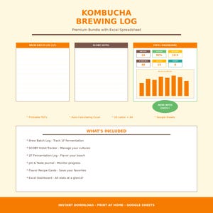 Diário de preparo de kombucha | Hotel SCOBY, receitas de sabores (PDF + Excel)