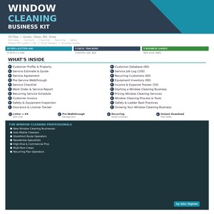 Window Cleaning Business Kit | 30 Files | Letter + A4 | Fillable PDF | Service Estimate | Recurring Schedule | Safety Log | Invoice