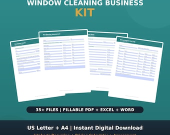 Window Cleaning Business Kit | 35 Files Letter + A4 | Customer Intake, Quote, Assessment, Recurring Log, Pricing Calculator | Fillable PDF