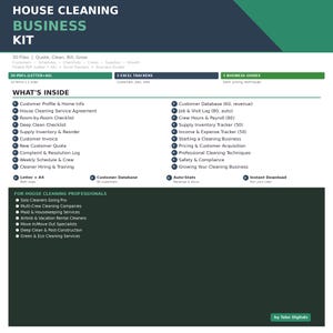 House Cleaning Business Kit | 30 Files | Letter + A4 | Fillable PDF | Service Agreement | Checklists | Crew Payroll | Customer Database