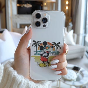 Custodia per telefono Disney retrò con stampa aerografata Topolino, posa classica da spiaggia, AC430