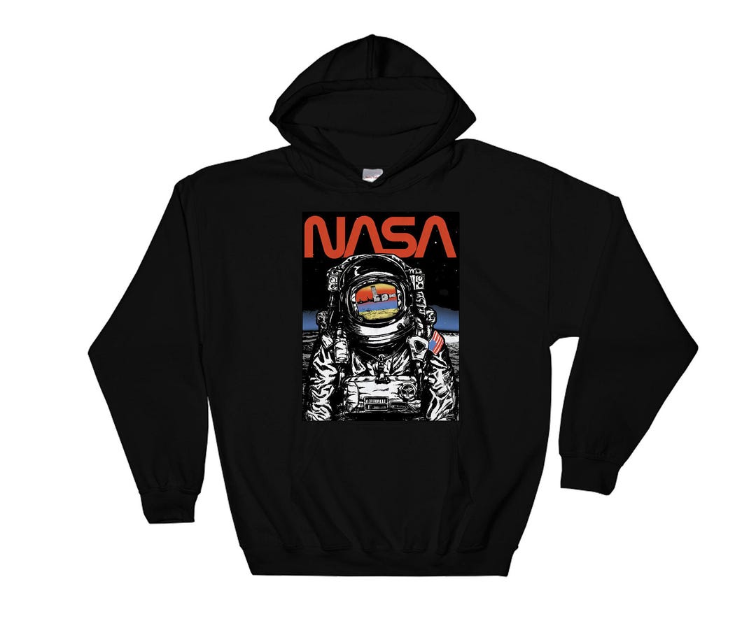 Nasa Astronaut Moon Reflection Cool Poster Hoodie Sweatshirt Pullover S ...