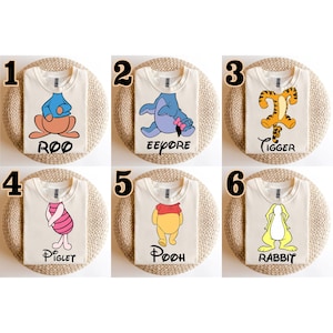 T-shirt Winnie de Poeh – Knorretje, Teigetje, Iejoor, Roo, Konijn en Poeh – Minimale cartoon katoenen T-shirt – Bijpassende Disney-familieoutfit SE55