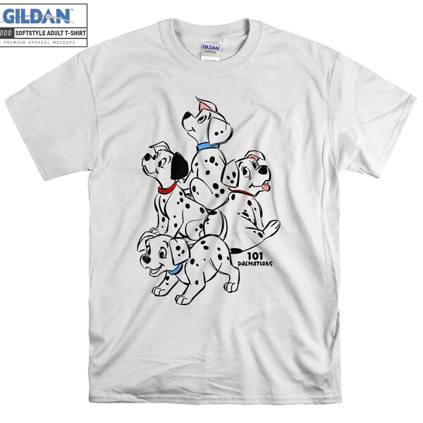 T-shirt 101 Dalmatiens Pongo Unisexe - Marque Gildan, Coton, Manches Courtes, Col Rond, Neuf Sans étiquettes
