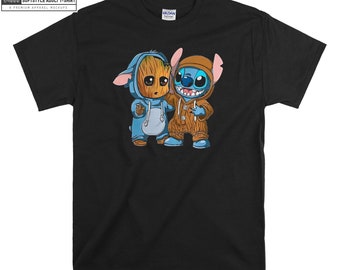 Groot and Stitch Friends Funny T-shirt Hoody Kids Child Tote Bag Tshirt S-M-L-XL-XXL-3XL-4XL-5XL Gildan Oversized Men Women Unisex 6916