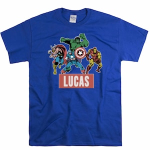 Vengadores Vintage Comic Superhéroe Regalo de cumpleaños para hijo Hija Nombre personalizado divertido Unisex Hombres Mujeres Niños Niños Niñas Camiseta para niños pequeños C13