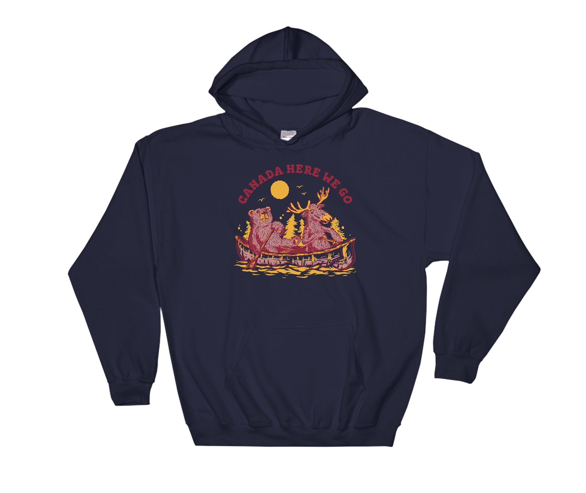 Canada Here We Go Moose And Bear Poster Famous Hoodie Sweatshirt Pullover S-M-L-XL-XXL-3XL-4XL-5XL Oversized Men Women Unisex 7819